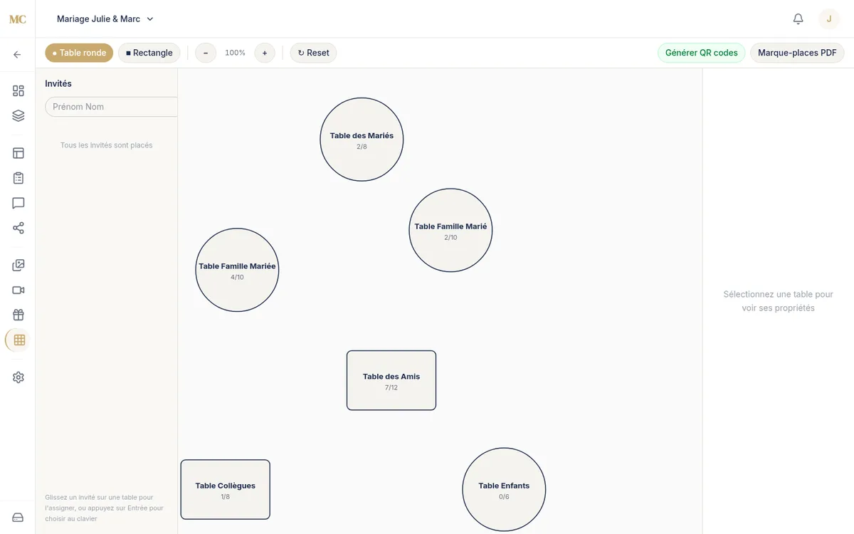 The interactive seating plan.