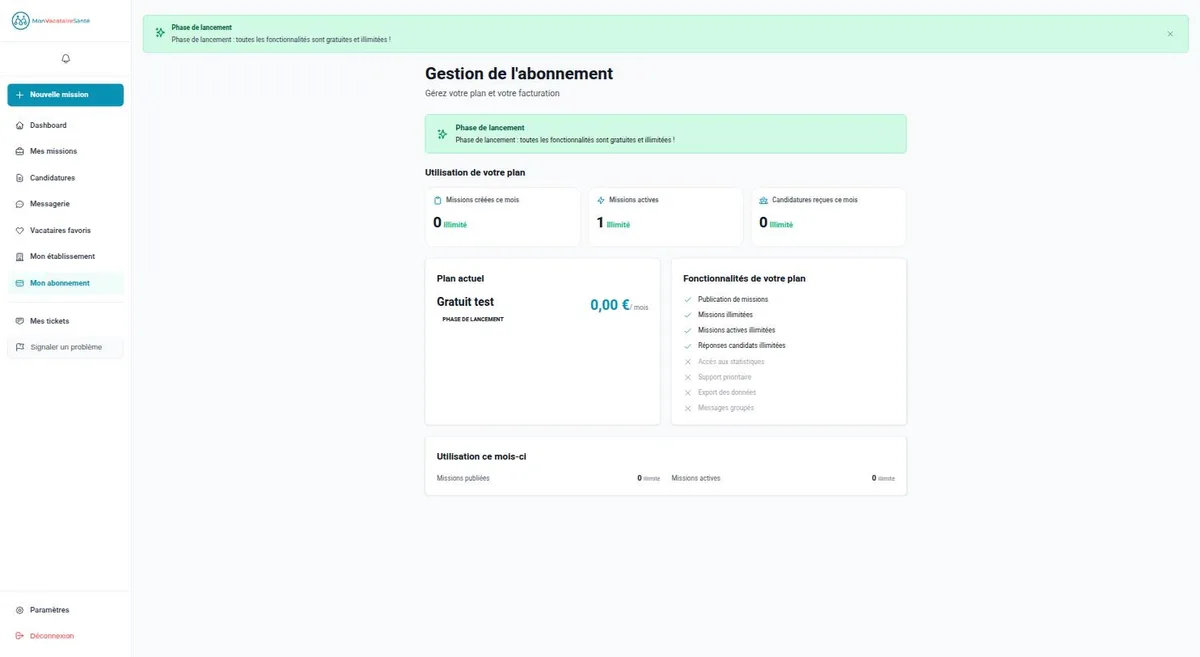 Plan management: quotas and features per subscription.
