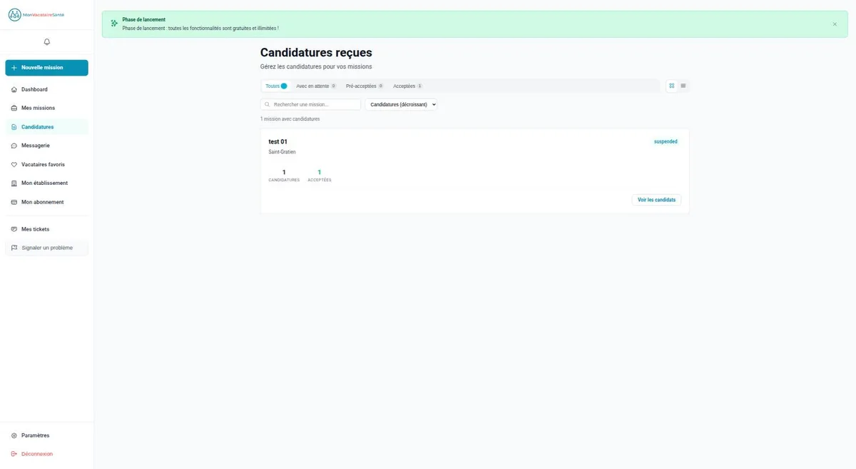 Incoming applications, filtered by status.